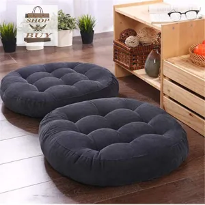 Pack of 2 Round Shape Floor Cushions - Black