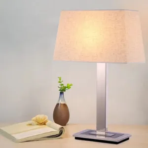 Pagoda Fabric Table Lamp in Flaxen with Chrome Stand - Simple Nightstand Lighting