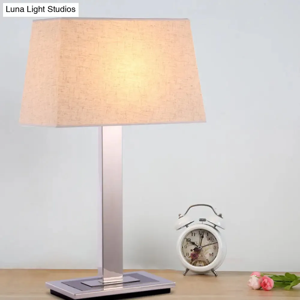 Pagoda Fabric Table Lamp in Flaxen with Chrome Stand - Simple Nightstand Lighting