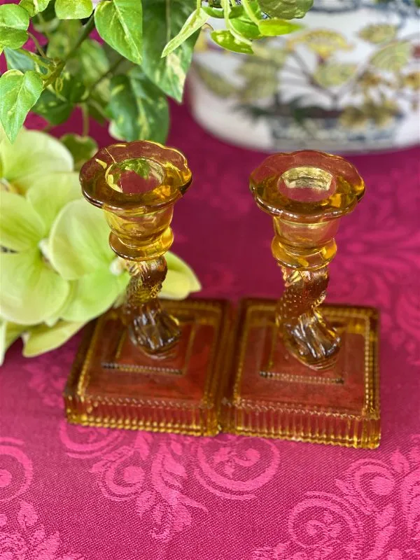 Pair Amber Koi Fish Short Candlesticks