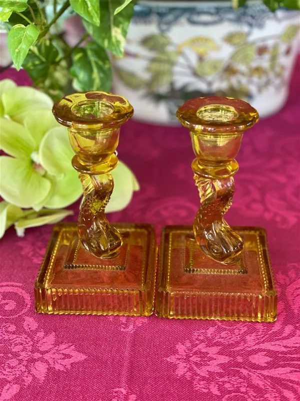 Pair Amber Koi Fish Short Candlesticks