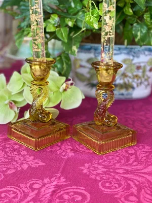Pair Amber Koi Fish Short Candlesticks