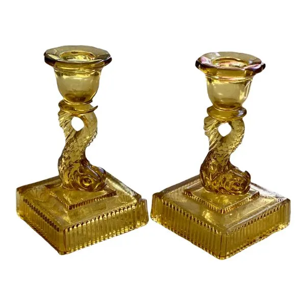 Pair Amber Koi Fish Short Candlesticks
