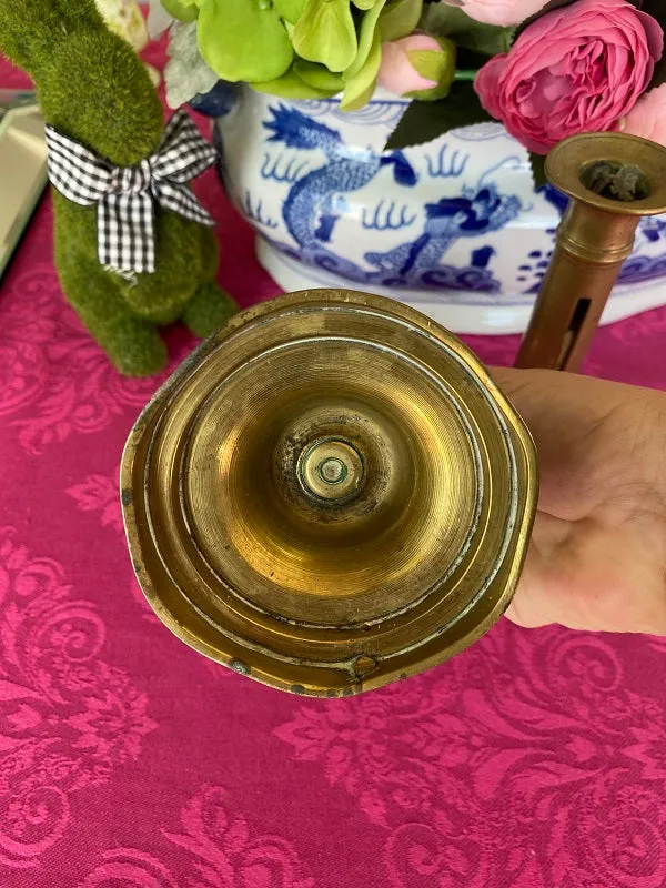 Pair Antique Brass Courting Candlesticks, Circa 1850