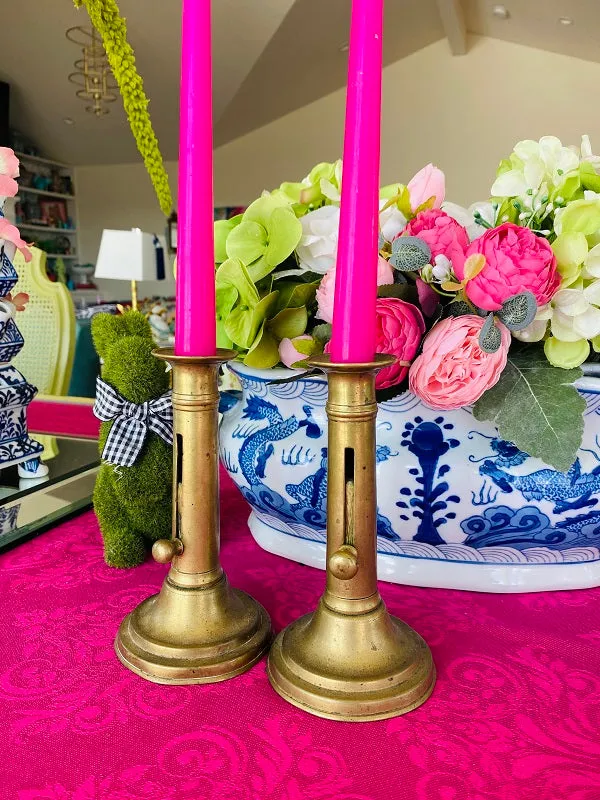 Pair Antique Brass Courting Candlesticks, Circa 1850