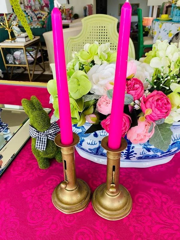 Pair Antique Brass Courting Candlesticks, Circa 1850