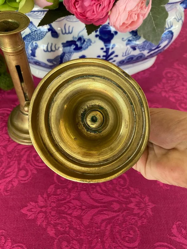 Pair Antique Brass Courting Candlesticks, Circa 1850