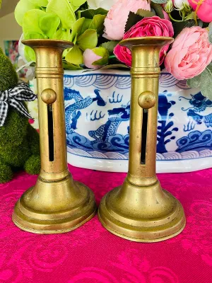 Pair Antique Brass Courting Candlesticks, Circa 1850