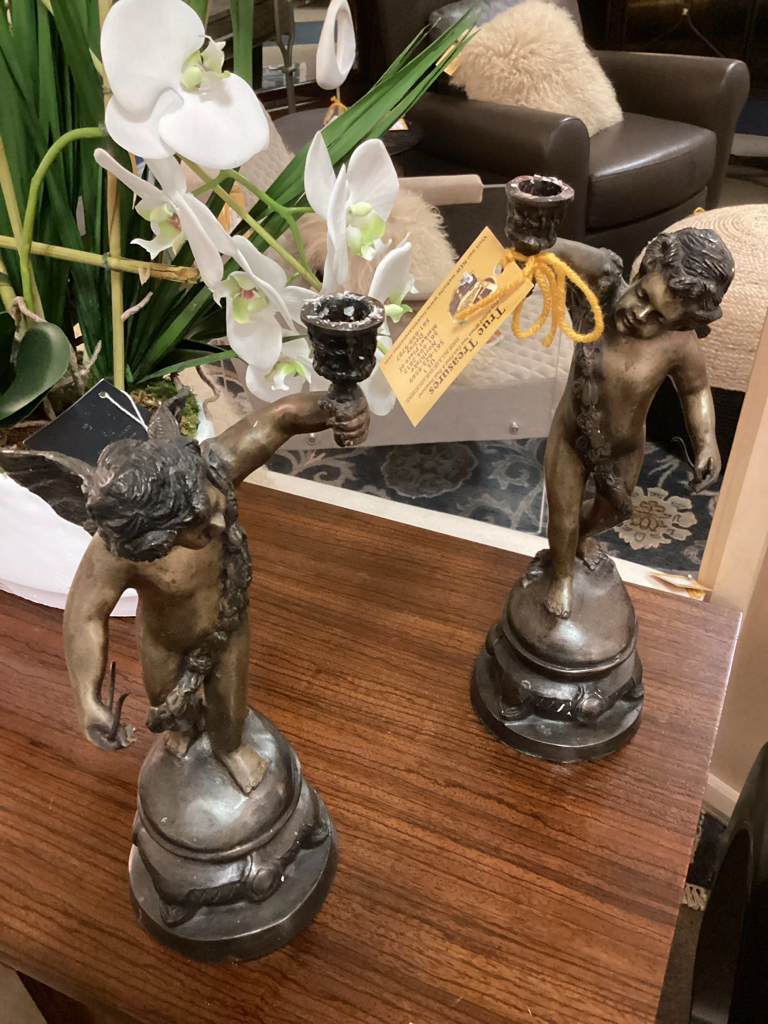 Pair Bronze Angel Candlesticks