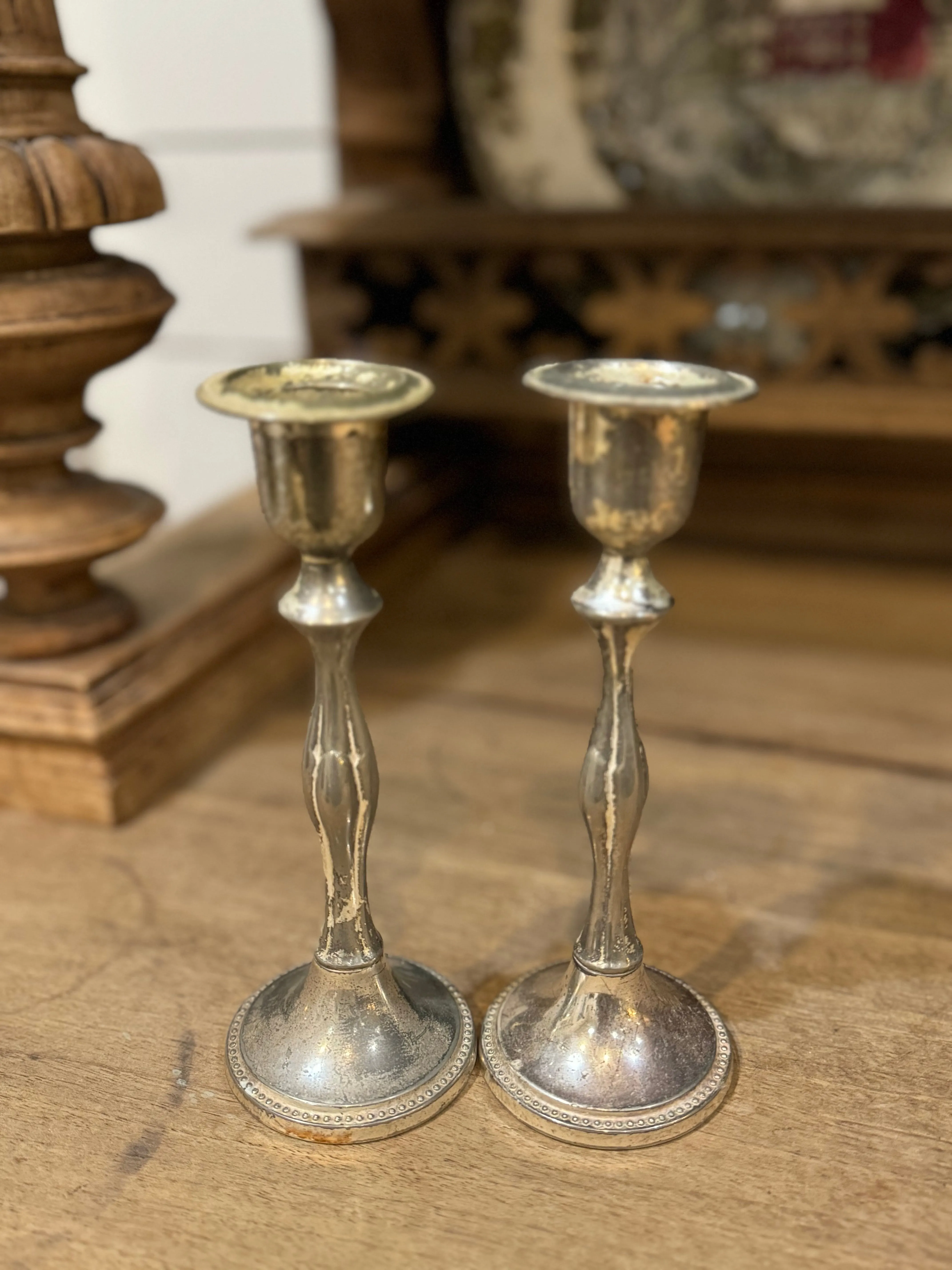 Pair of English Silver Candlesticks
