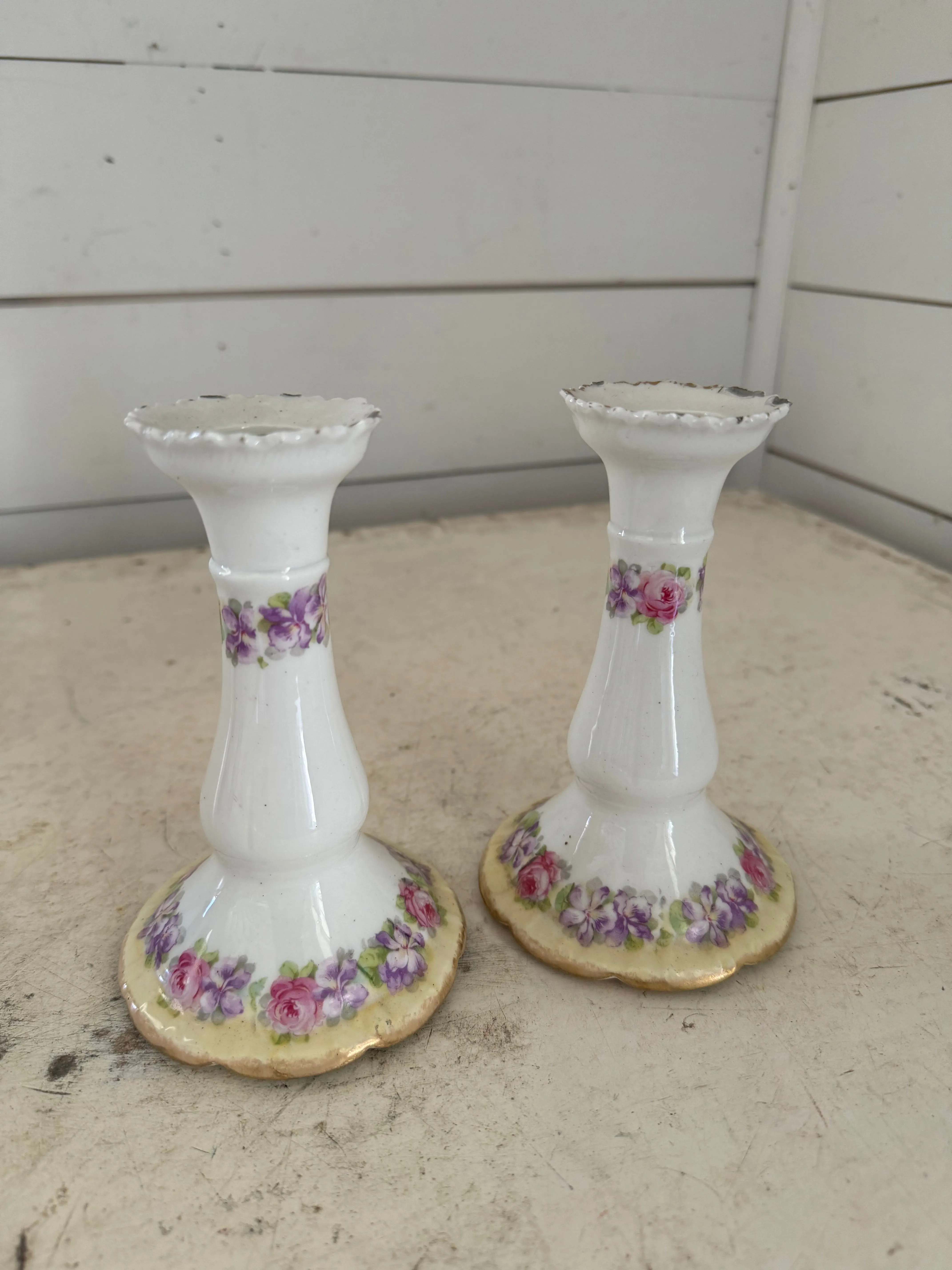 Pair of French Limoges Candlesticks as is has small chips as shown