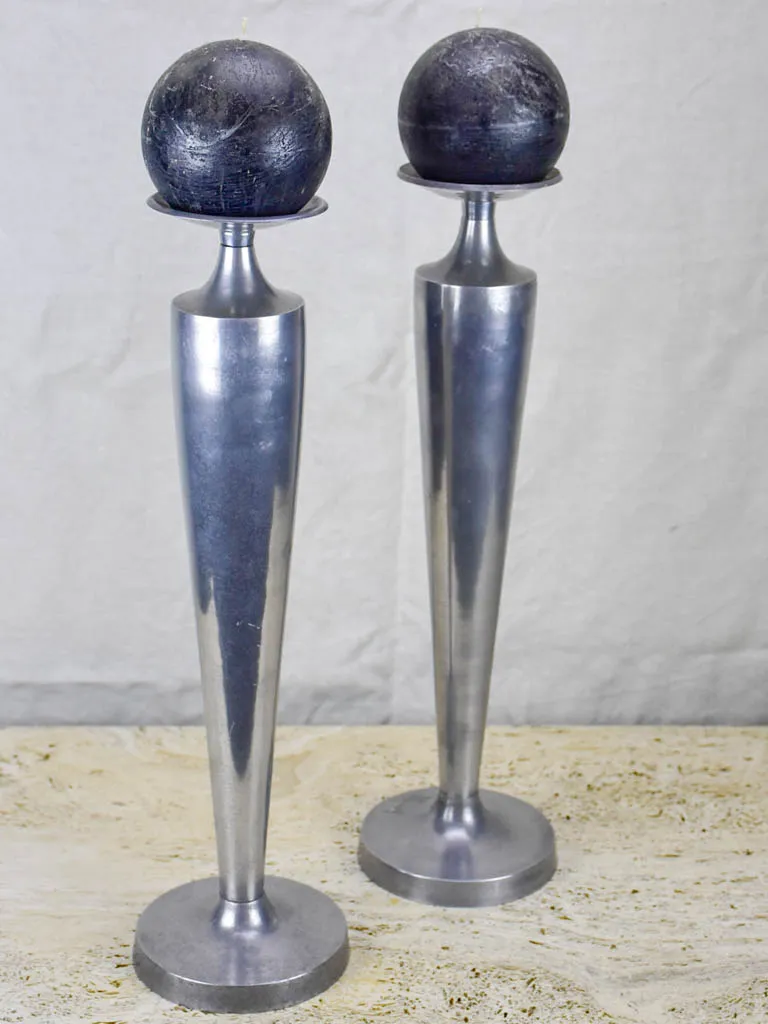Pair of large vintage candlesticks - aluminium