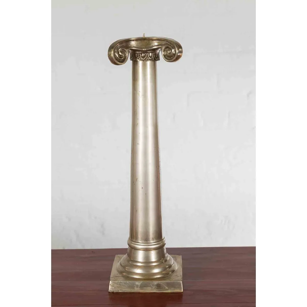 Pair of Silver over Bronze Column Candlesticks