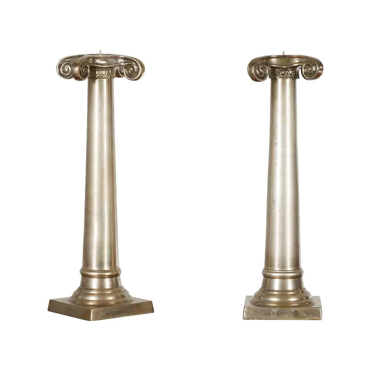 Pair of Silver over Bronze Column Candlesticks