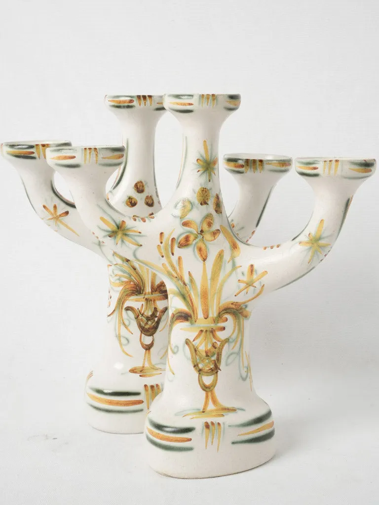 Pair of vintage ceramic Quimper candelabras w/ 3 arms 13"