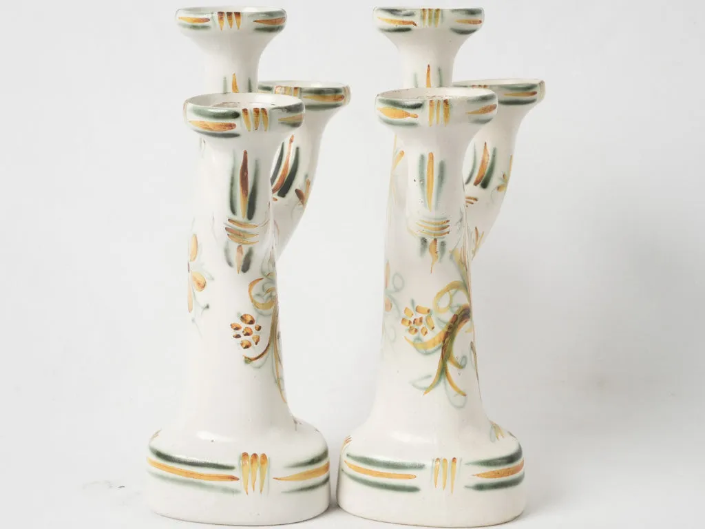 Pair of vintage ceramic Quimper candelabras w/ 3 arms 13"