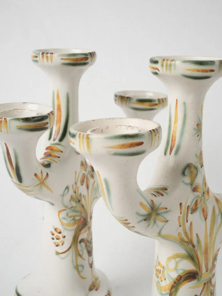 Pair of vintage ceramic Quimper candelabras w/ 3 arms 13"