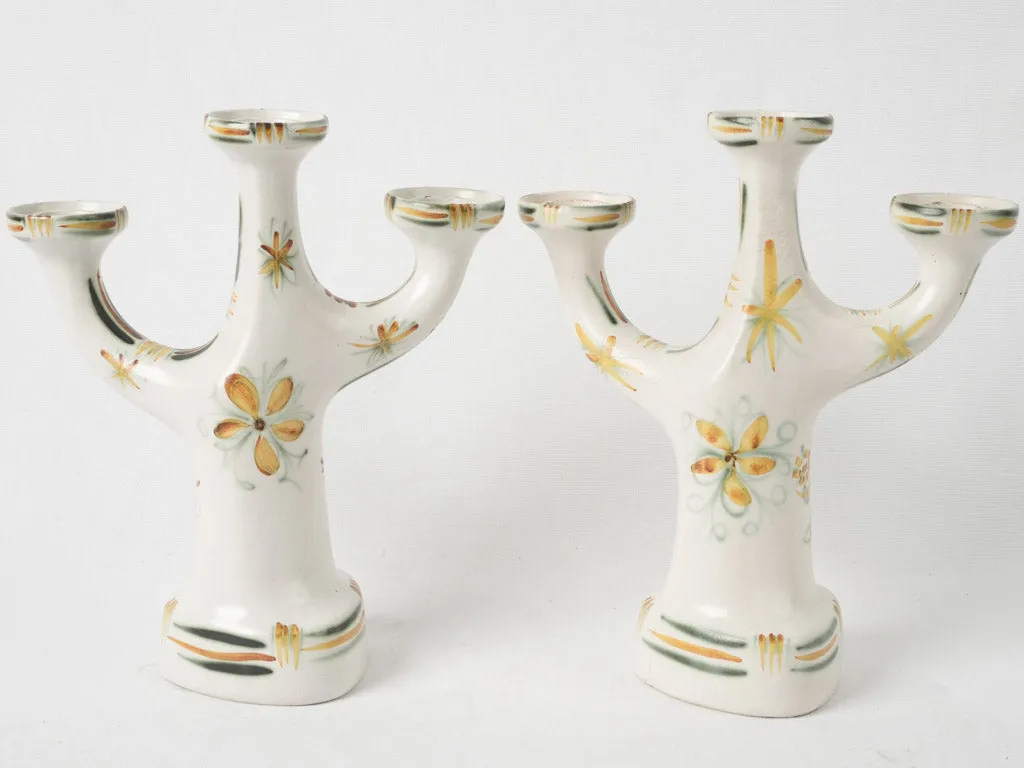 Pair of vintage ceramic Quimper candelabras w/ 3 arms 13"