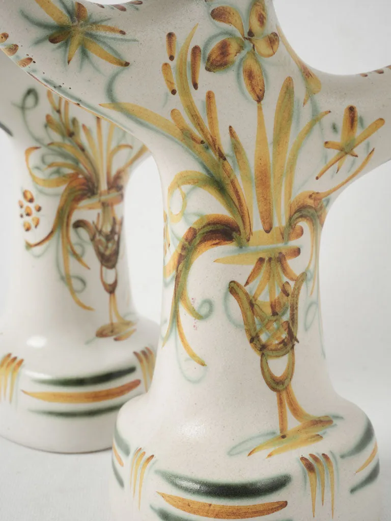 Pair of vintage ceramic Quimper candelabras w/ 3 arms 13"