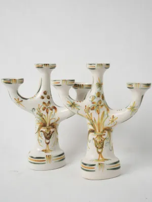 Pair of vintage ceramic Quimper candelabras w/ 3 arms 13"