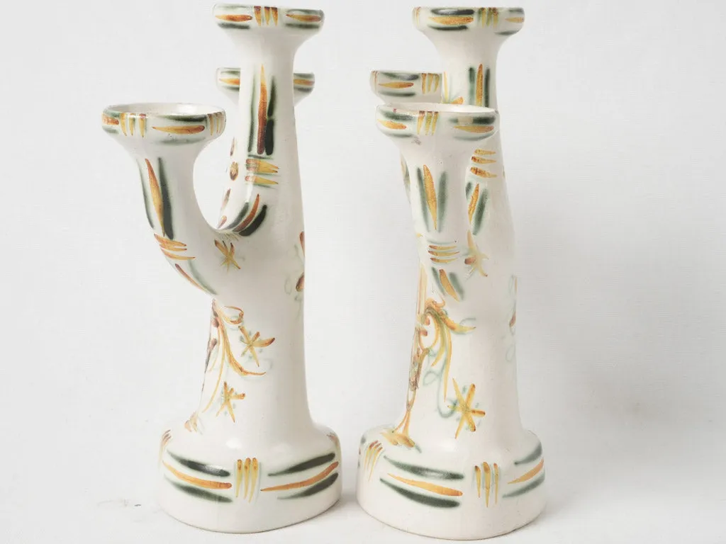 Pair of vintage ceramic Quimper candelabras w/ 3 arms 13"