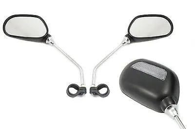 PAIR QUALITY HANDLEBAR MIRRORS FOR BIKE-MOBILITY VEHICLE LONG STEM BLACK-CP MR06