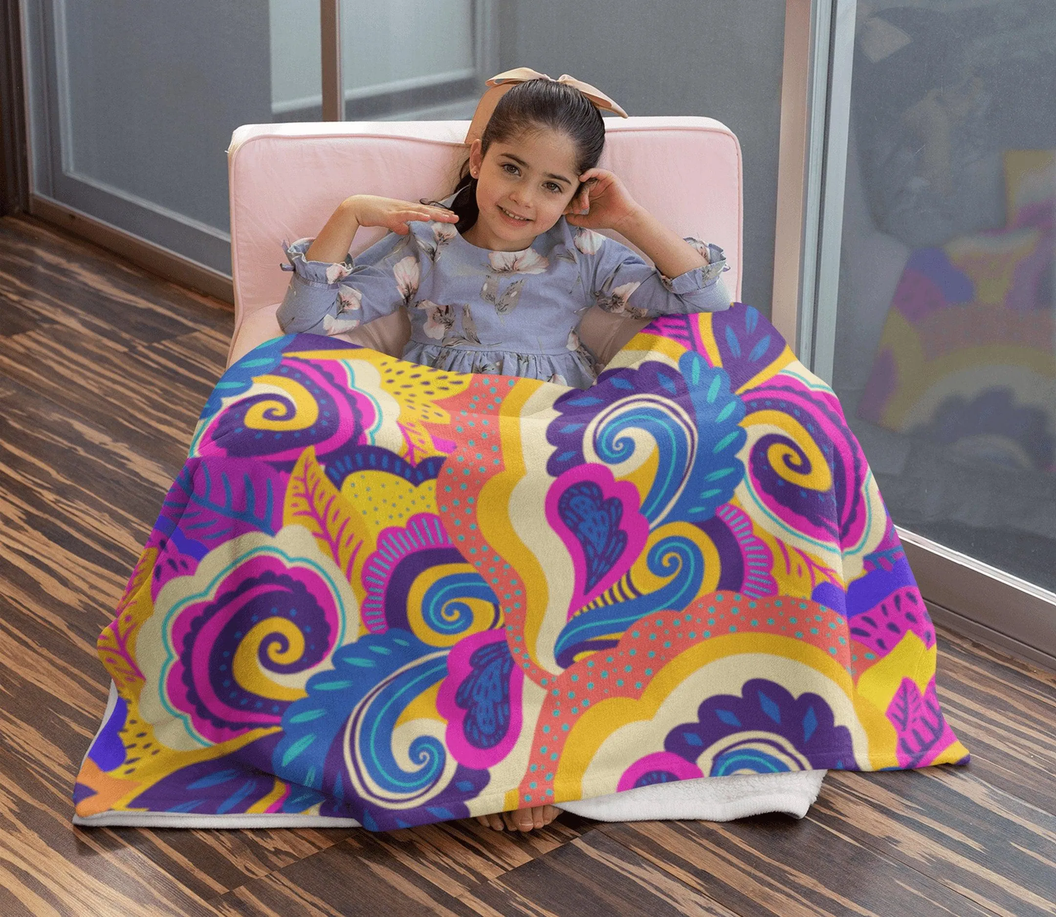 Paisley Swirl Yellow Pink Blue Colorful Fluffy Velvet Flannel Fleece Throw Blanket