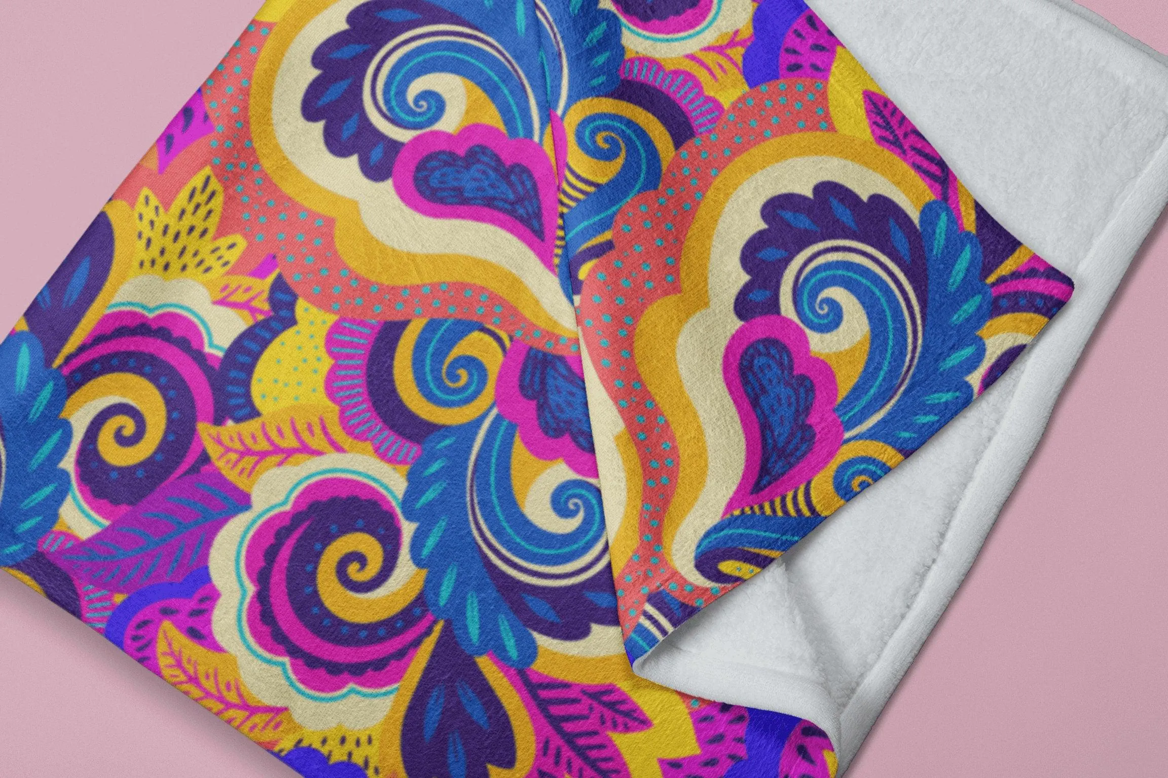 Paisley Swirl Yellow Pink Blue Colorful Fluffy Velvet Flannel Fleece Throw Blanket