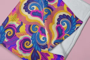 Paisley Swirl Yellow Pink Blue Colorful Fluffy Velvet Flannel Fleece Throw Blanket