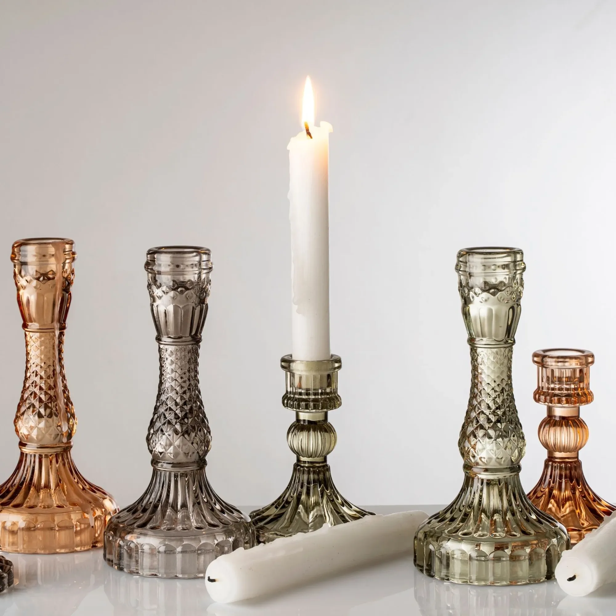 Palazzo Glass Candlestick - Grey