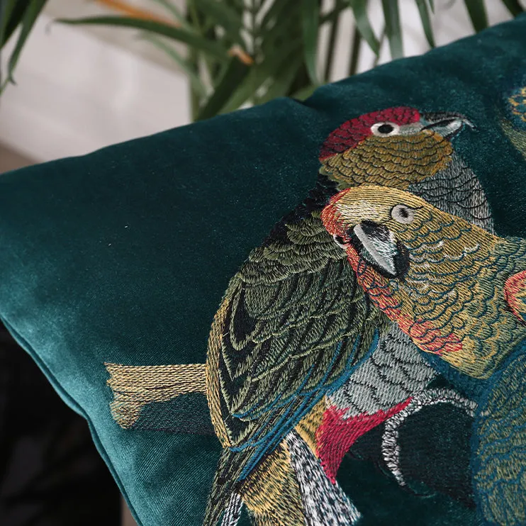 Parrot Embroidered Throw Cushion