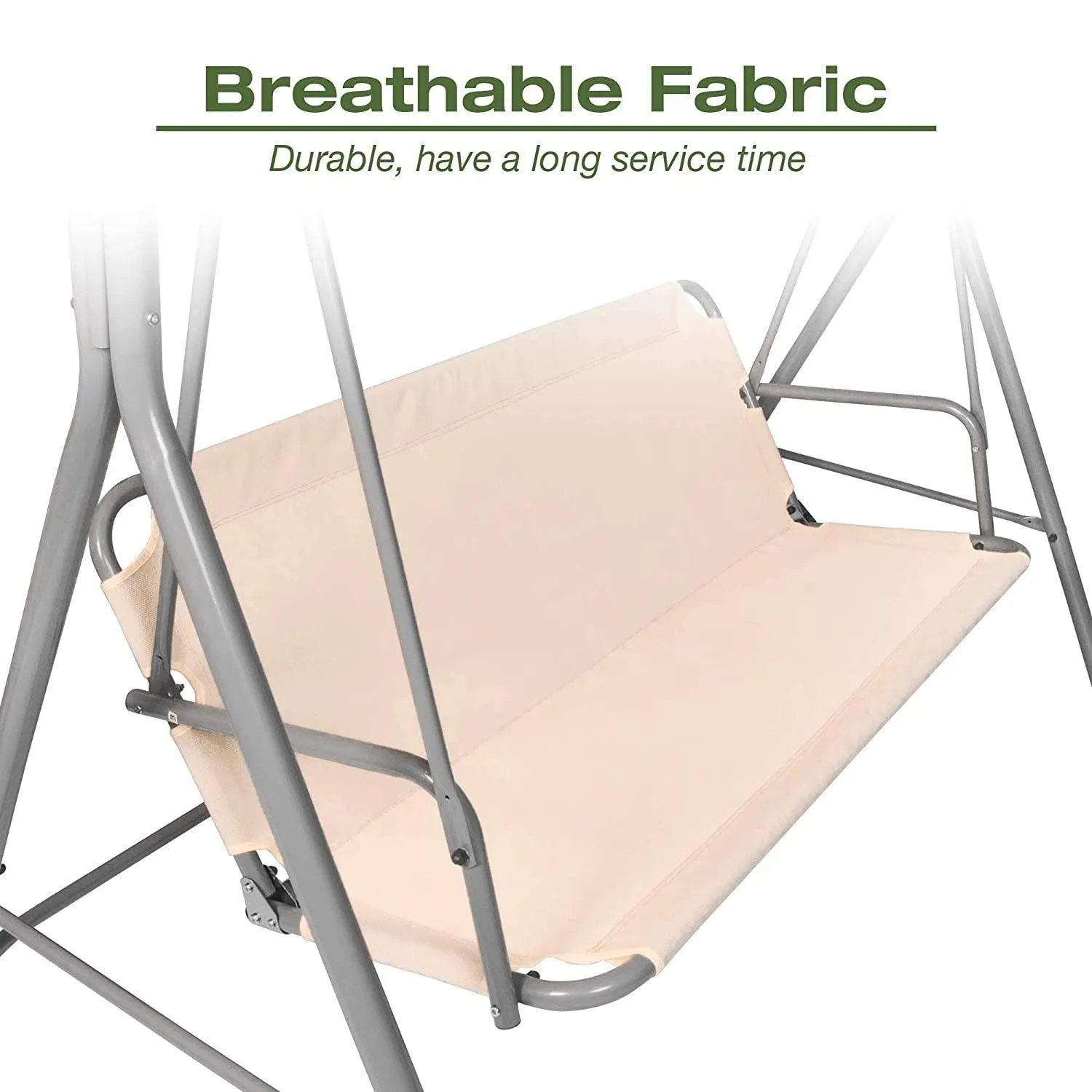 Patio Swing 3 Person Porch Swing with Adjustable Waterproof Canopy All Weather Resistant Swing Bench, Beige