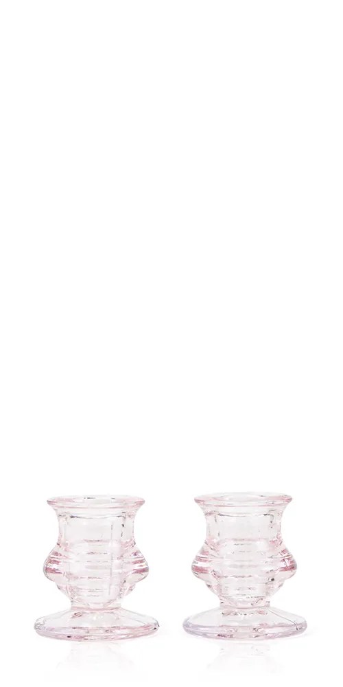 Pink Glass Taper Candle Holders