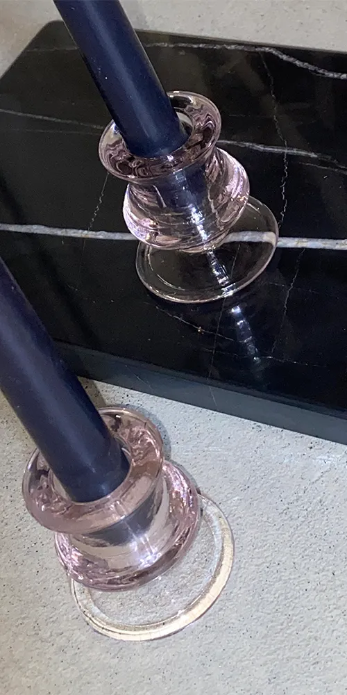 Pink Glass Taper Candle Holders