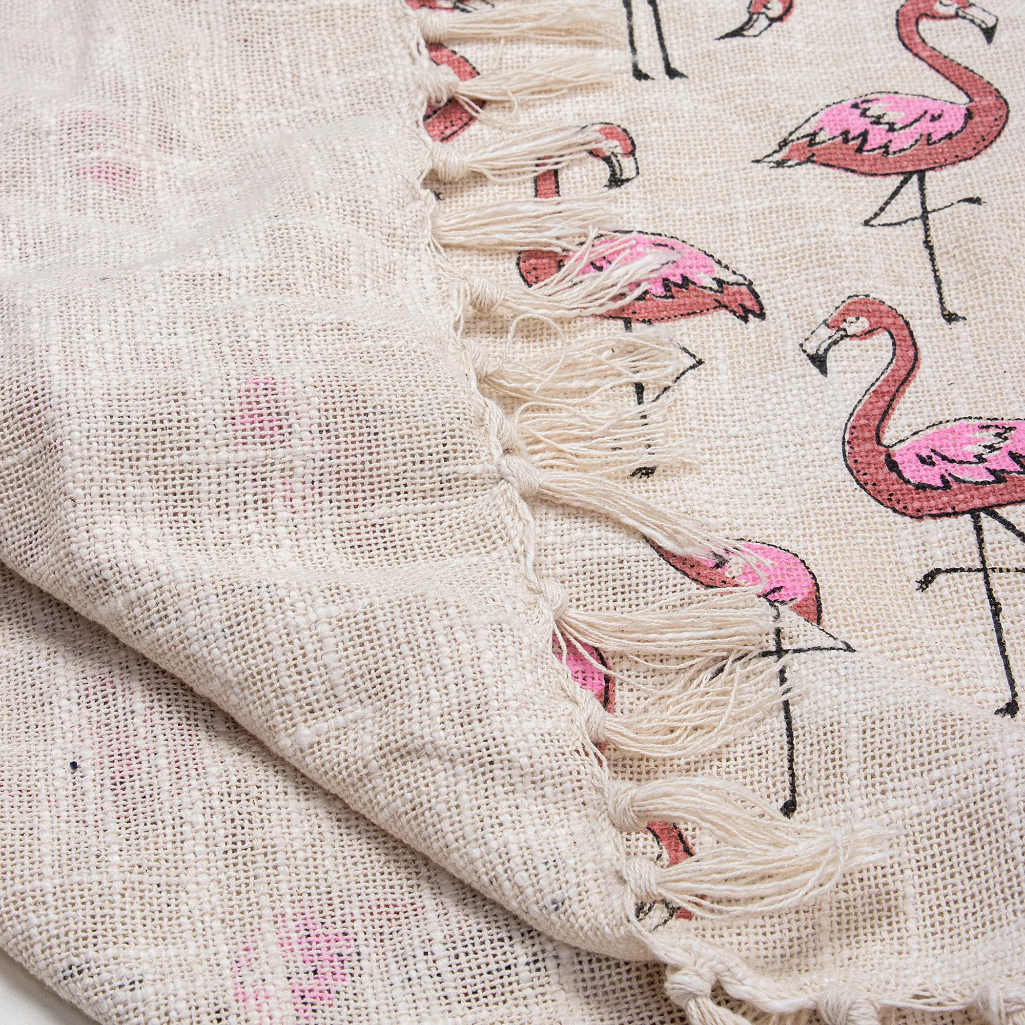 Pink Herons Birds Design Decor Cotton Block Print Throw Blanket