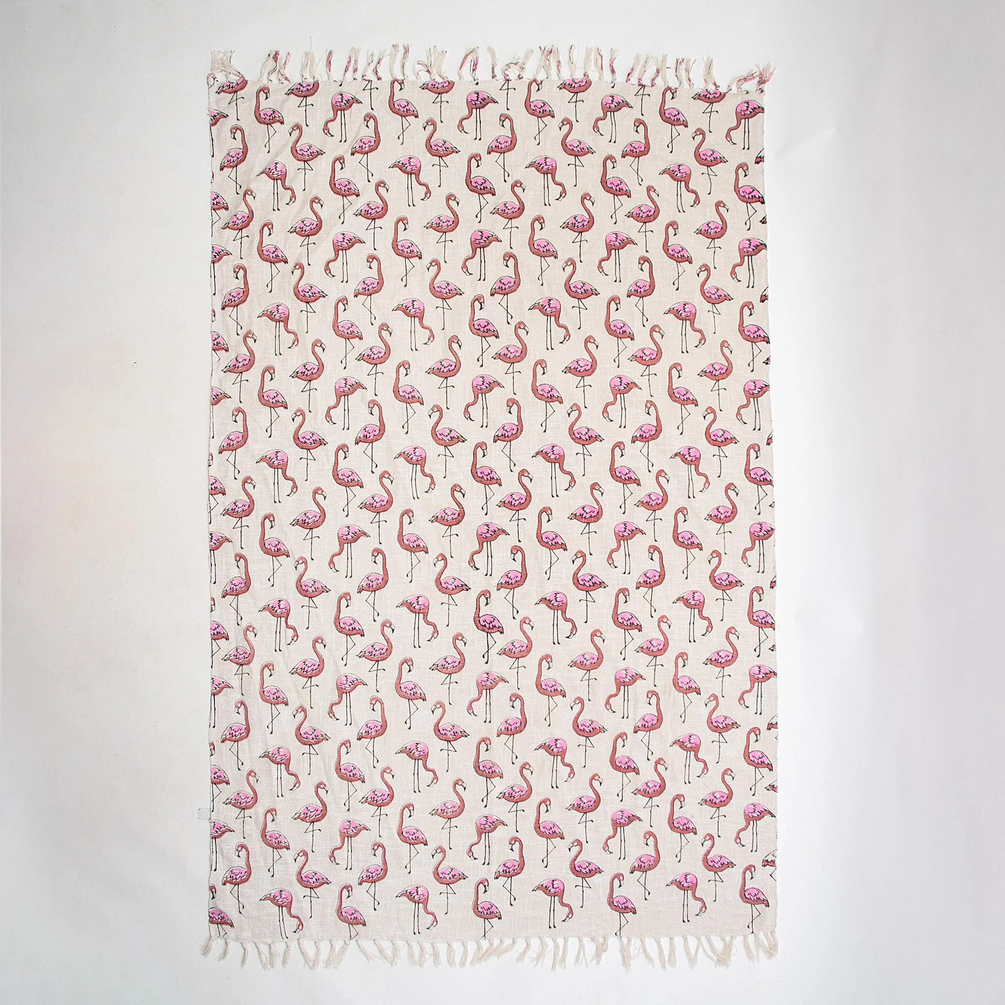 Pink Herons Birds Design Decor Cotton Block Print Throw Blanket
