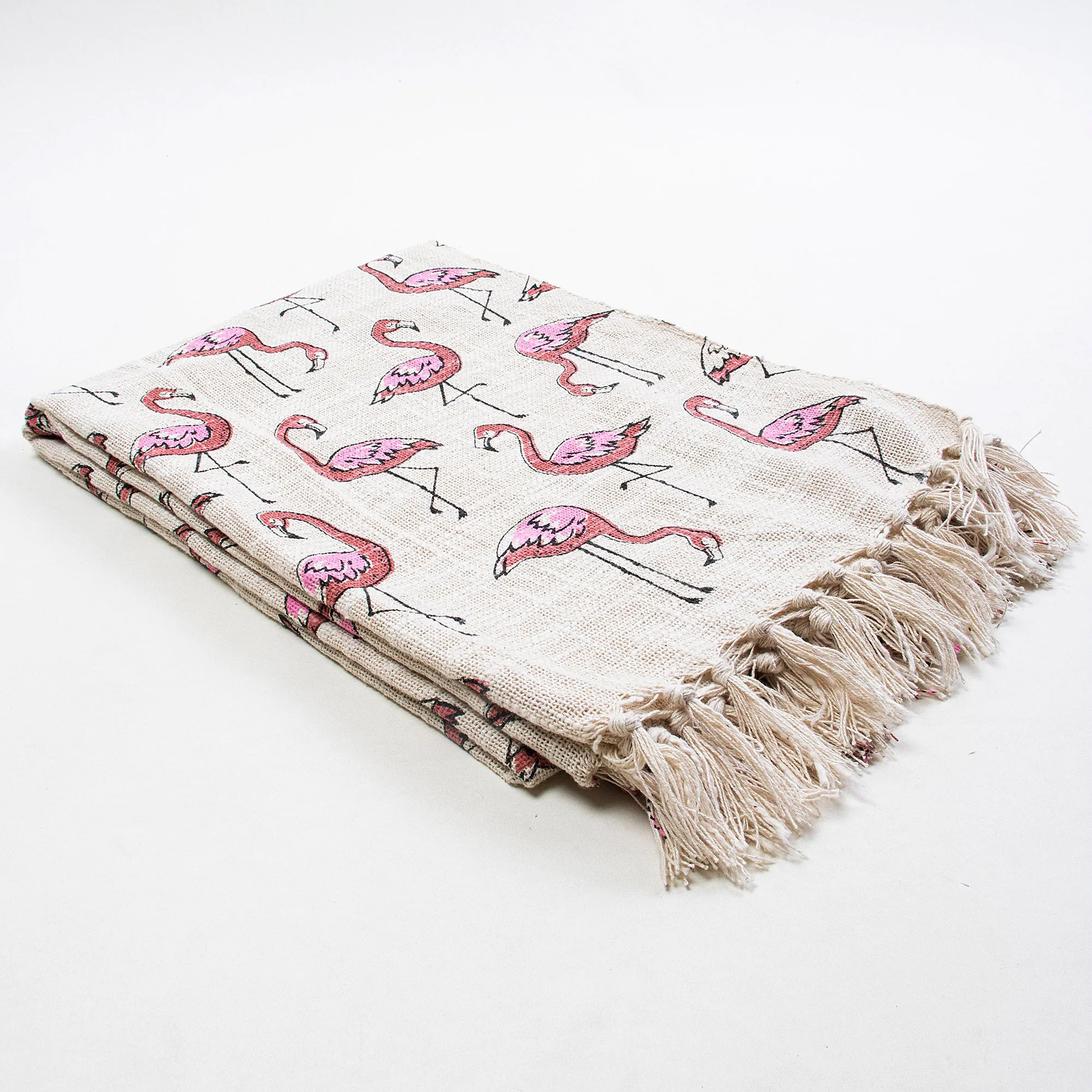 Pink Herons Birds Design Decor Cotton Block Print Throw Blanket
