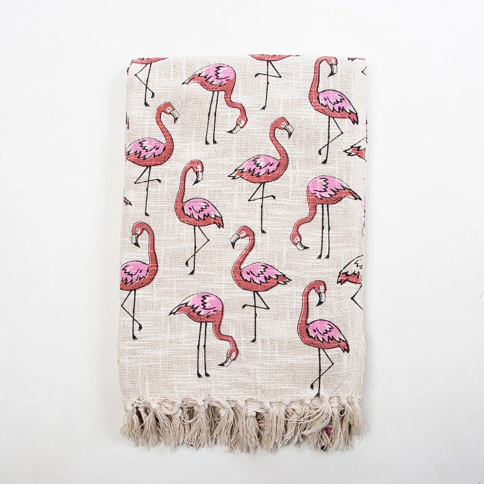 Pink Herons Birds Design Decor Cotton Block Print Throw Blanket