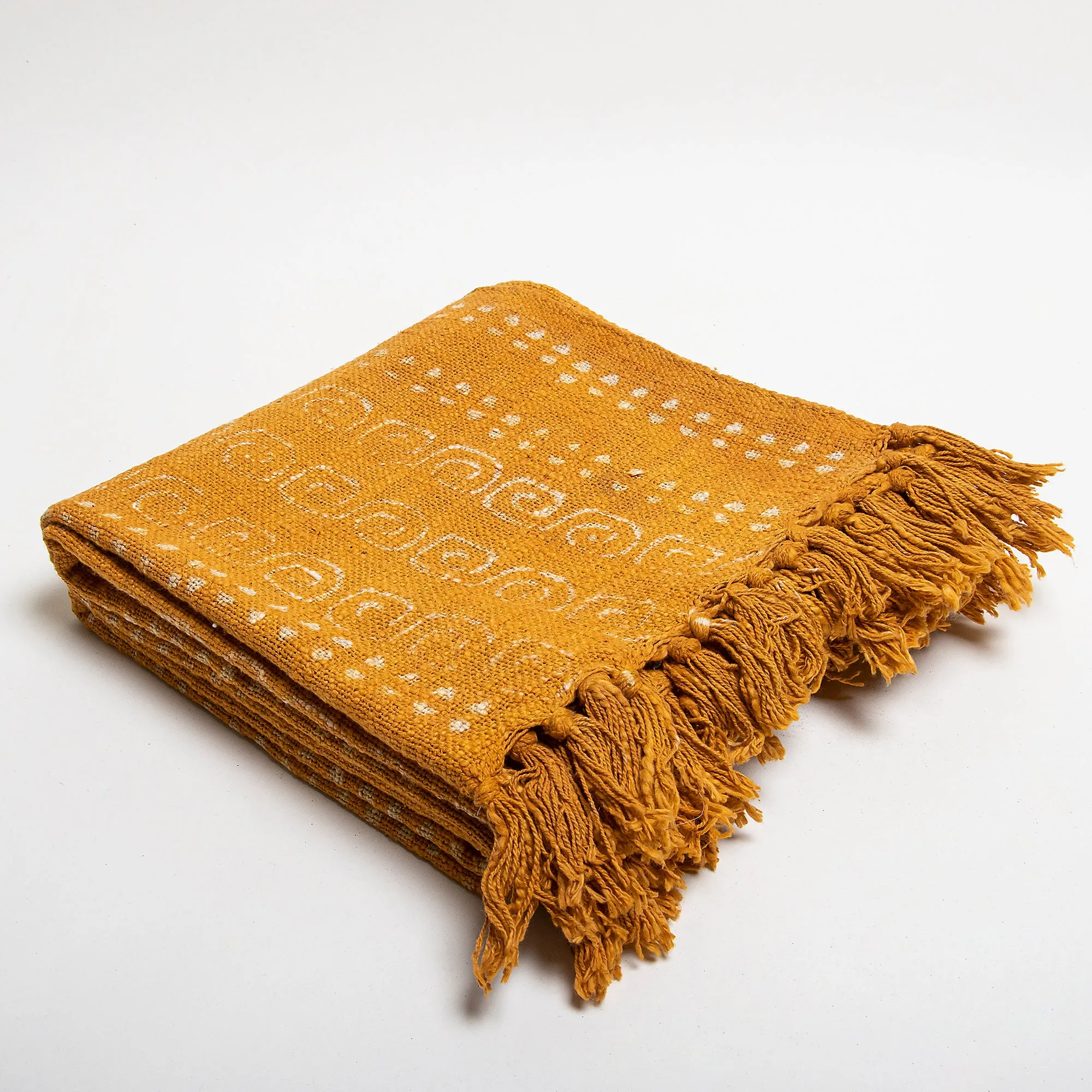 Premium Mustard Hand Block Print Sofa Throw Blanket