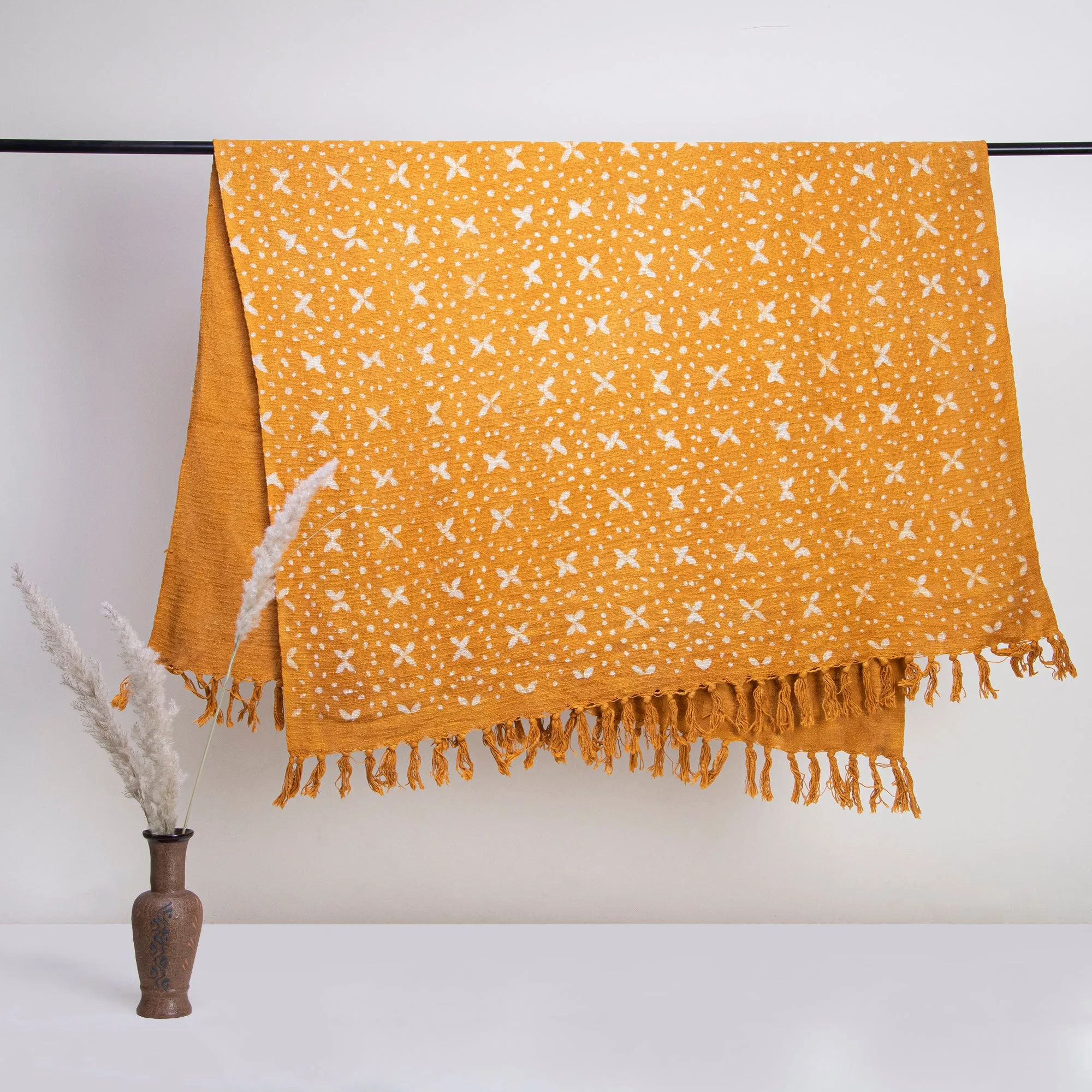 Premium Mustard Star Hand Block Print Couch Throw Blanket