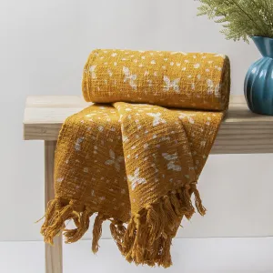 Premium Mustard Star Hand Block Print Couch Throw Blanket