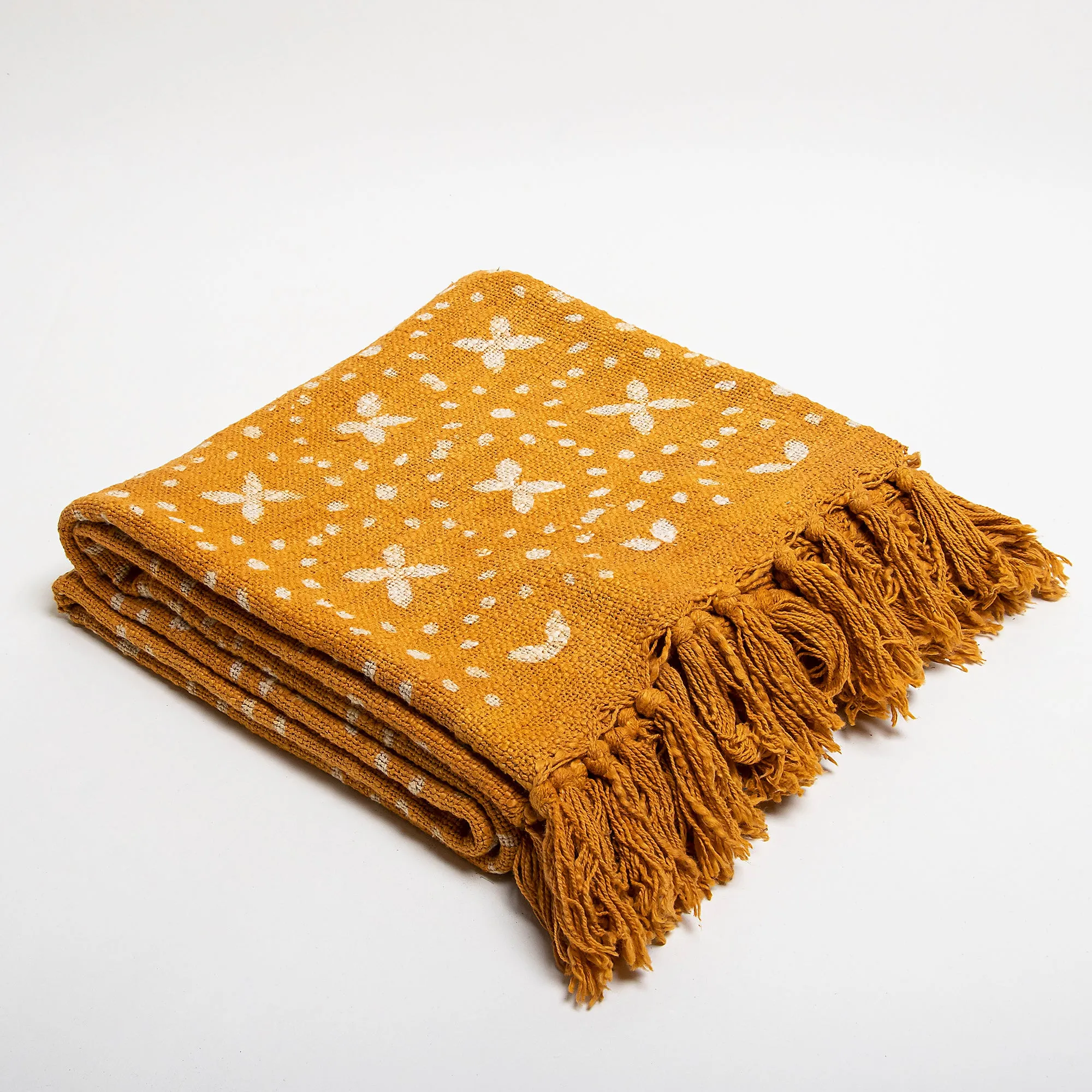 Premium Mustard Star Hand Block Print Couch Throw Blanket
