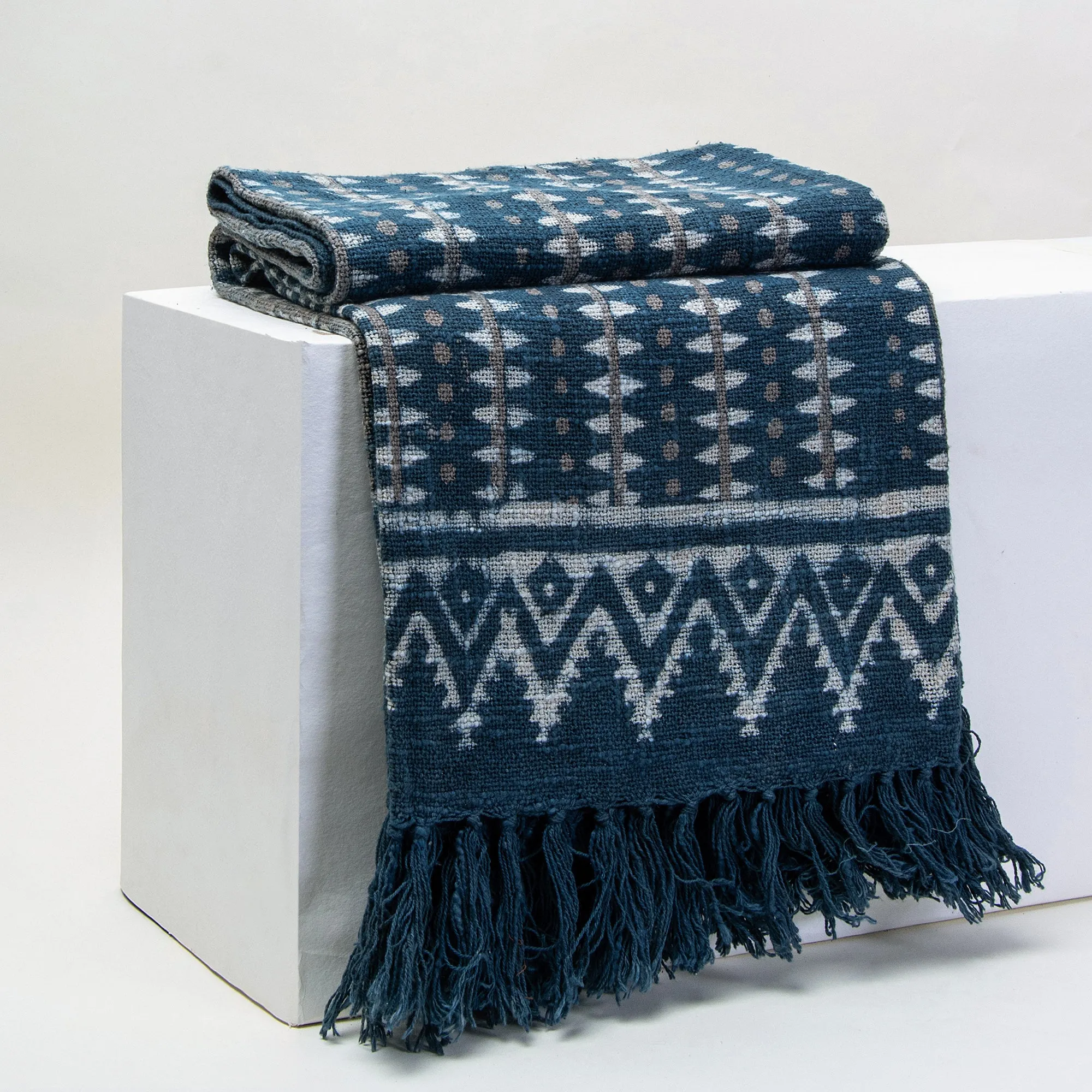 Premium Quality Blue Hand Block Stripes Printed Pure Cotton Throw Blankets