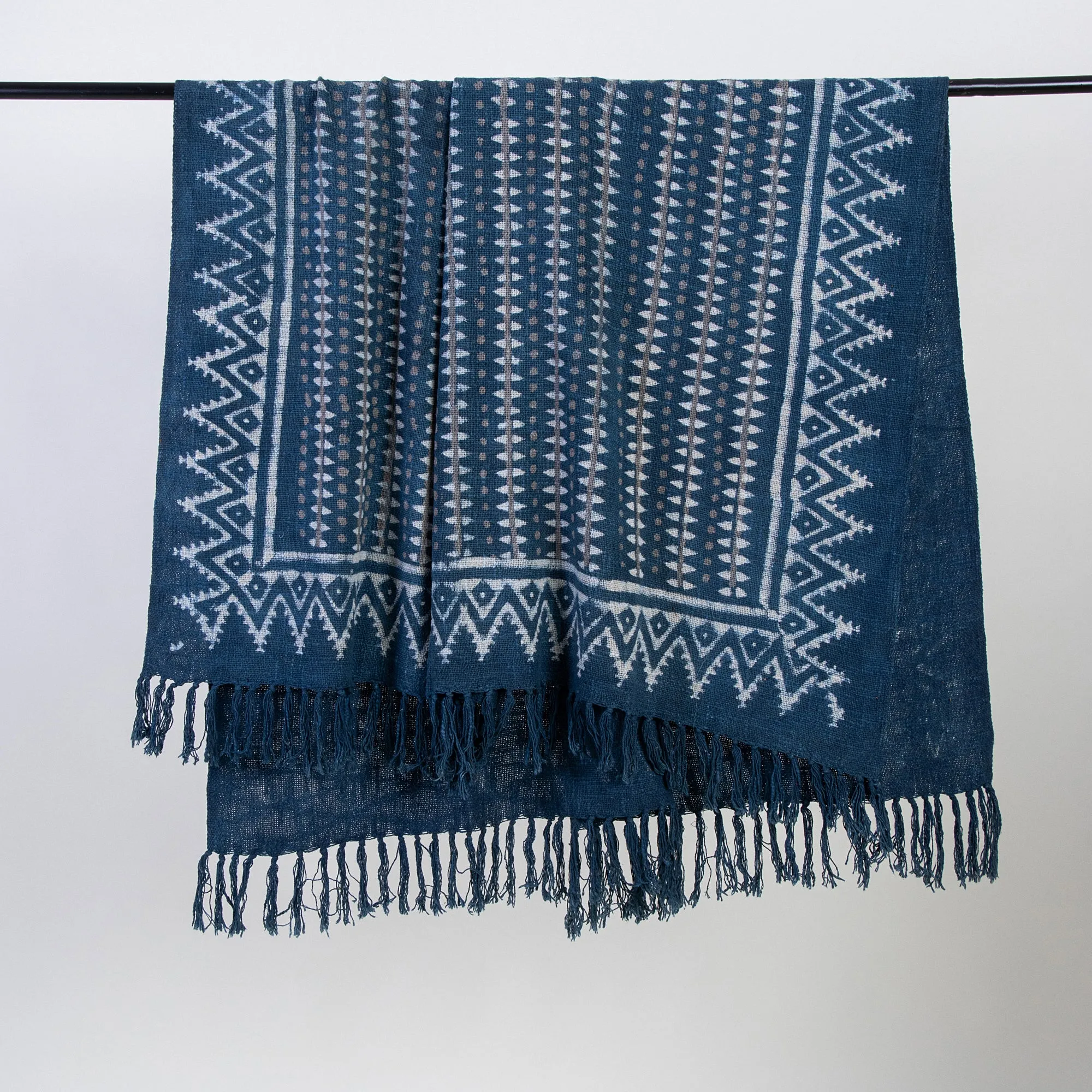 Premium Quality Blue Hand Block Stripes Printed Pure Cotton Throw Blankets