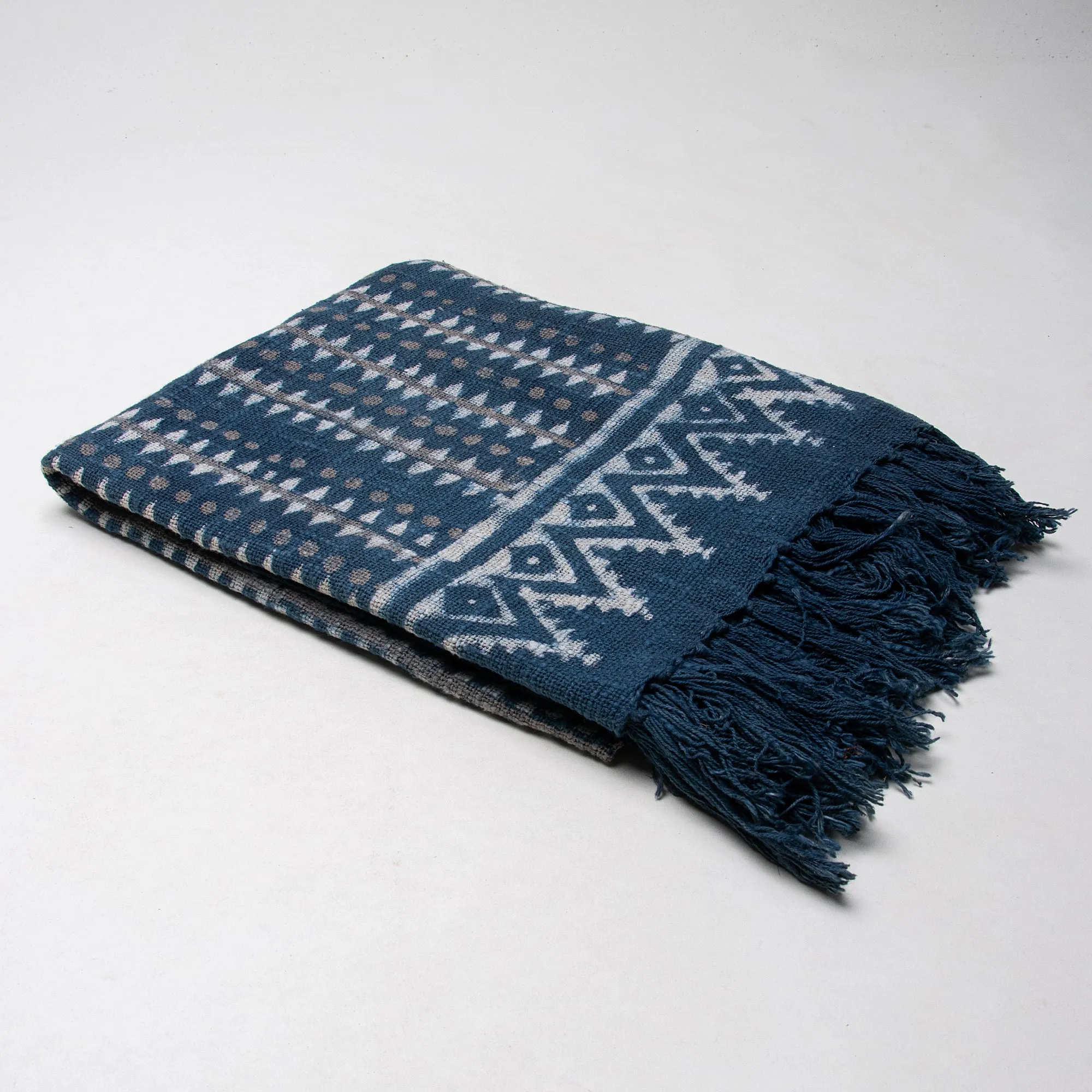 Premium Quality Blue Hand Block Stripes Printed Pure Cotton Throw Blankets