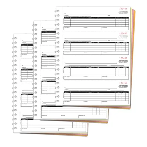 Purchase Order Books (Form NC-124-4) - 4-Part (White, Canary, Pink, Goldenrod) Carbonless Paper - 4 Orders/Page (2-3/4" x 7-1/2" Each) - 8.5" x 11" Heavy Duty Coil Bound Books