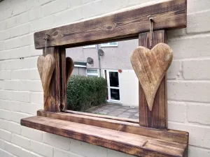 Reclaimed Solid Wood Love Heart Mirror With Shelf - Style 7