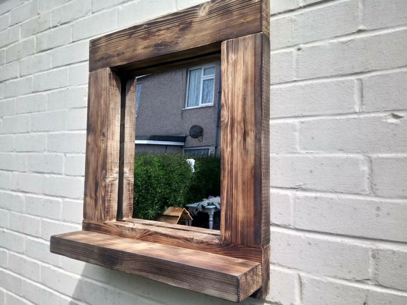 Reclaimed Solid Wood Rustic Mirror With Shelf - Style 1