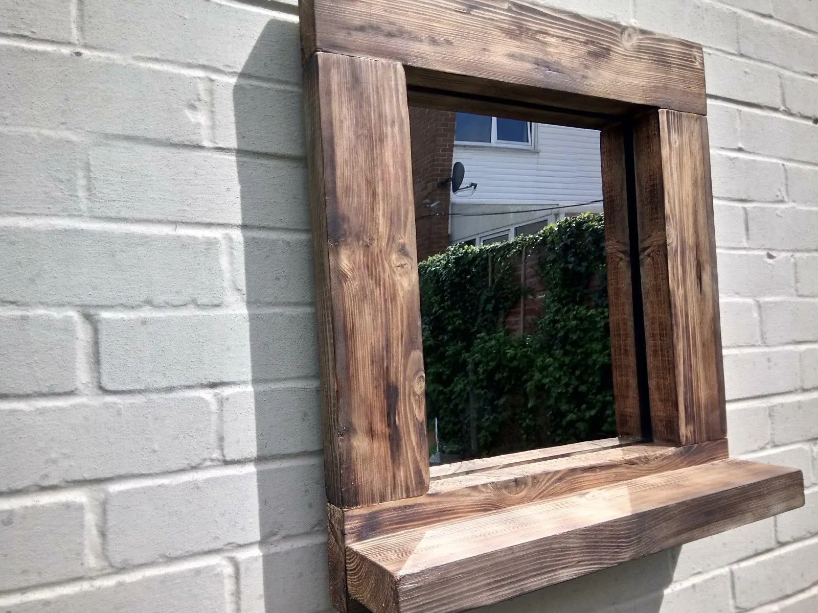 Reclaimed Solid Wood Rustic Mirror With Shelf - Style 1