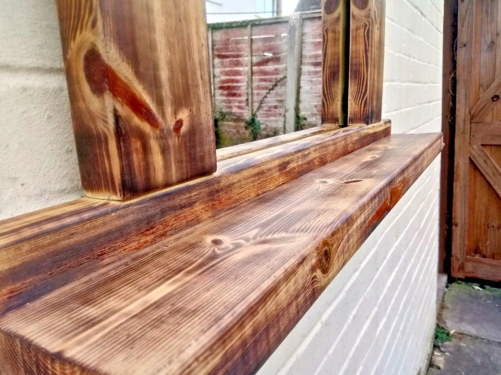 Reclaimed Solid Wood Rustic Mirror With Shelf - Style 3